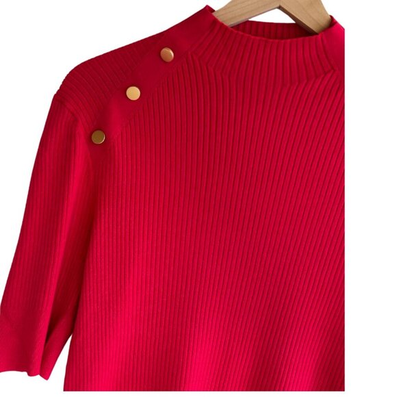 NWT LOFT Ribbed Shoulder Button Mock Neck SweaterWomen's L/10/12 Red - Picture 3 of 7